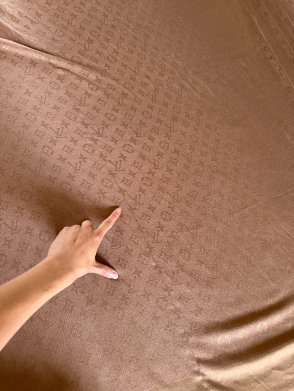 Louis Vuitton taupe Monogram large silk Shawl Scarf 57.5” x 53.5 - Picture 9 of 16